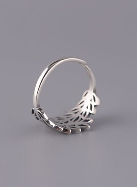 日本coss koko银戒指复古时尚树叶开口指环镂空叶子橄榄枝森系