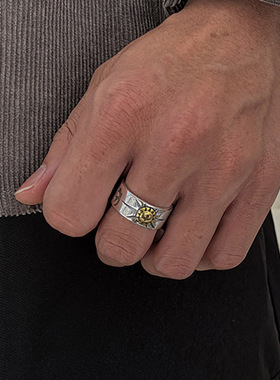 日本coss kokos925银潮男指男环高桥镶铜飞鹰射线图腾印记开口