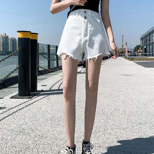 超高腰阔腿牛仔短裤女2023summer women loose short denim jeans - 图0