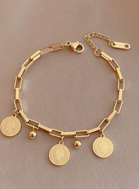 Stainless Steel Layered Golden Pendant Bracelet For Women Re