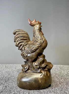 山西青石手雕刻鸡大吉大利纳福复古陈设茶座摆件家居装饰吉祥