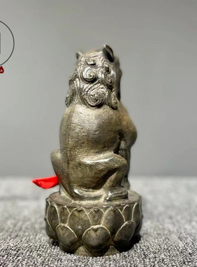 青石仿古圆雕狮子莲花底座