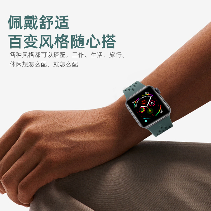 AppleWatchS9代8手表带适用于苹果手表7/6/5/4代3镂空透气硅胶手表腕带SE2表带磁吸折叠金属扣可调节大小腕带 - 图3