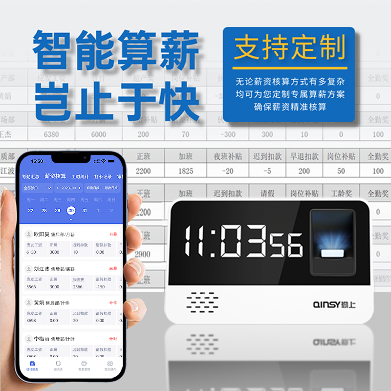 自带网络 智能云考勤机打卡机食堂员工上下班指纹识别签到机 自动算工资算薪一体考勤机 - 图3