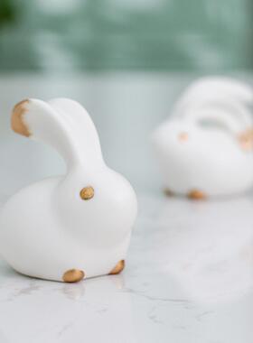 北欧工艺品陶瓷白色素烧兔子动物