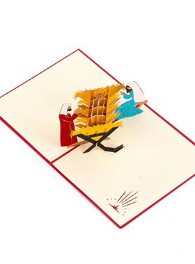 供货立体纸雕创意手工镂空贺卡圣诞新年卡片可加LOGO纸制剪纸