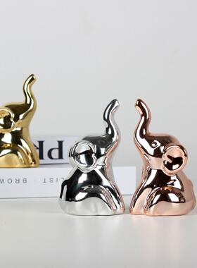 金银色大象陶瓷小雕像家居装饰