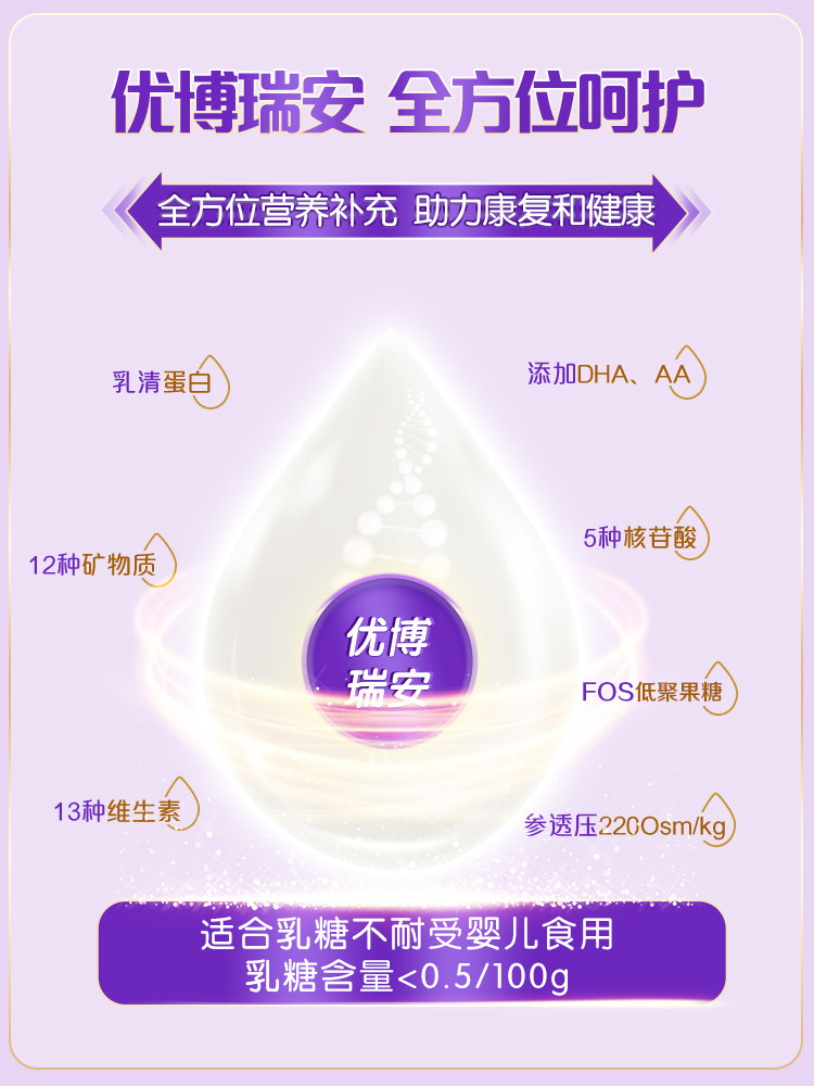 优博瑞安乳糖不耐受不含乳糖防奶粉 优博圣桐特殊医学用途婴儿配方食品