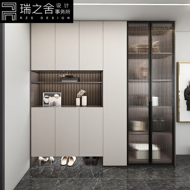 轻奢鞋柜衣帽柜一体家用门口简约现代爆款玻璃门小户型入户玄关柜_虎窝淘