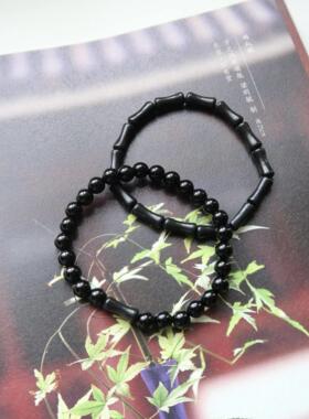 墨竹 玉石黑石竹节黑玛瑙手串手链新中式古风国风小众饰品