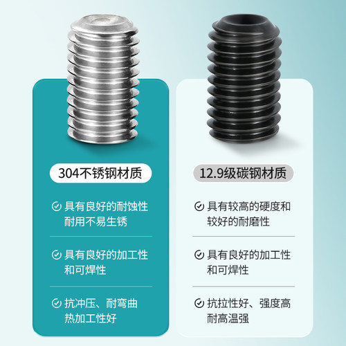 凹端紧定螺丝12.9级内六角机米顶丝304无头止付螺丝钉M3M4M5M6M10 - 图2