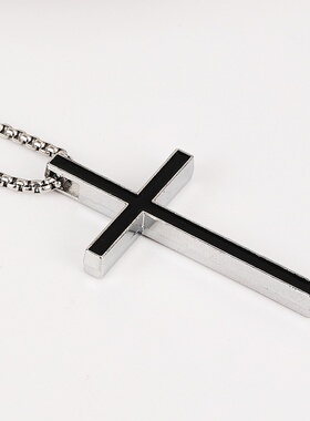 跨境欧美复古黑色滴油十字架项链男个性简约长款吊坠挂件配饰潮女