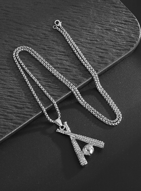 hiphop棒球棍嘻哈运动满钻镀金项链男士潮流饰品欧美跨境新款