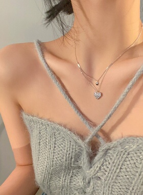 闪钻双层爱心钛钢项链不掉色女轻奢百搭感精致小巧锁骨链饰品
