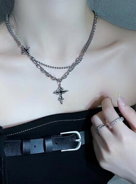 黑色十字架拼接项链轻奢感冷淡风时尚百搭小众设计感锁骨链条