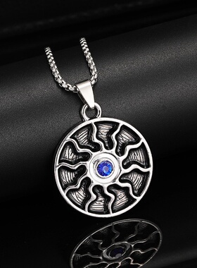 2025新款复古太阳项链嘻哈时尚潮水晶颈链长款毛衣链吊坠男女挂饰