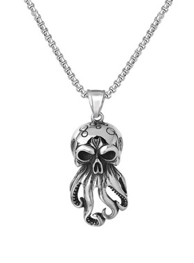 跨境热销欧美饰品不锈钢章鱼项链吊坠个性立体乌贼毛衣项链