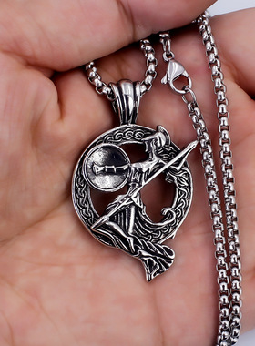 亚马逊热卖复古个性希腊女神钛钢不锈钢项链罗马神话战士女神吊坠
