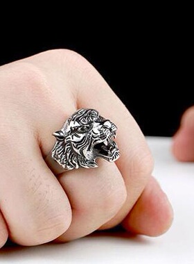 新款开口创意自然饰品 霸气老虎头戒指 男士个性复古时尚指环