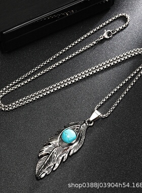 欧美霸气羽毛恶魔之眼项链复古翅膀蓝眼睛吊坠男女嘻哈毛衣链