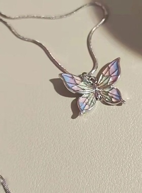 三福项链女彩色蝴蝶元气时尚小众设计感精美饰品首饰气质百搭