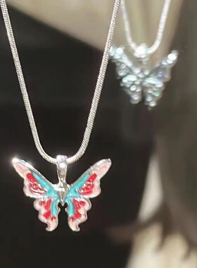 幻彩蝴蝶项链 梦幻仙境浮雕金属蝴蝶锁骨链女ins小众感颈链潮