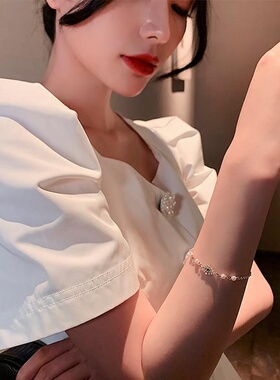 韩版简约绿晶珍珠手链女百搭ins学生闺蜜小众感网红饰品