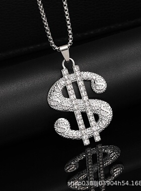 夸张大气时尚个性有钱镶钻美元吊坠钛钢项链嘻哈长款毛衣链潮珍珠