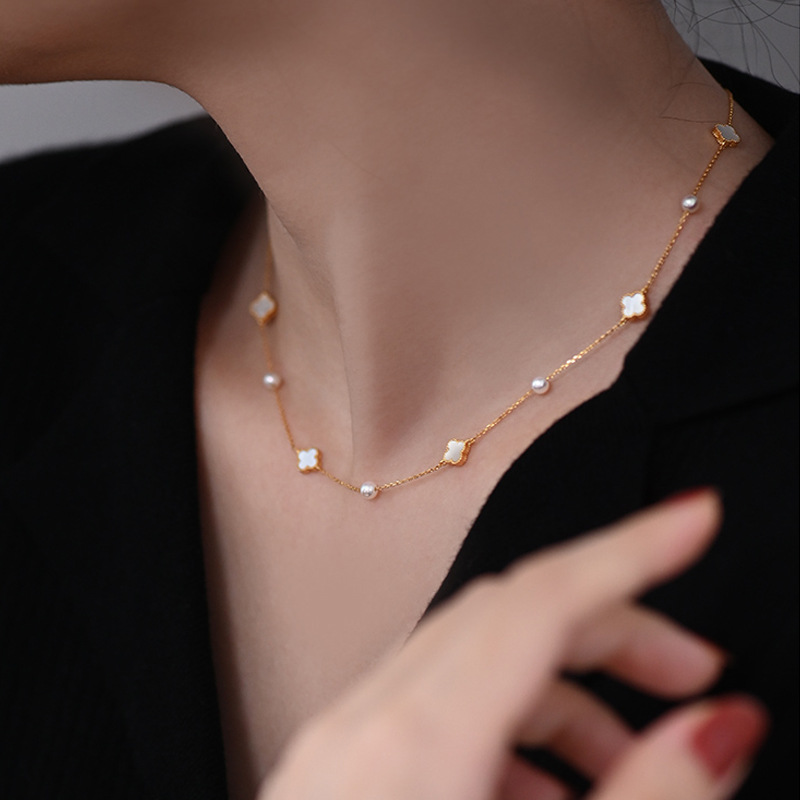 满天星贝母珍珠项链女夏不掉色轻奢高级感小众新中式锁骨颈链饰品 - 图1