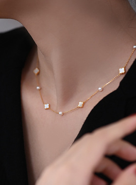 满天星贝母珍珠项链女夏不掉色轻奢高级感小众新中式锁骨颈链饰品