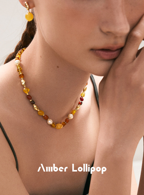 天然蜜蜡项链女淡水珍珠琥珀颈链