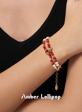 安铂洛利红玛瑙双层珍珠手链