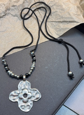 做旧复古繁花长编绳项链高级感小众设计感中式吊坠饰品