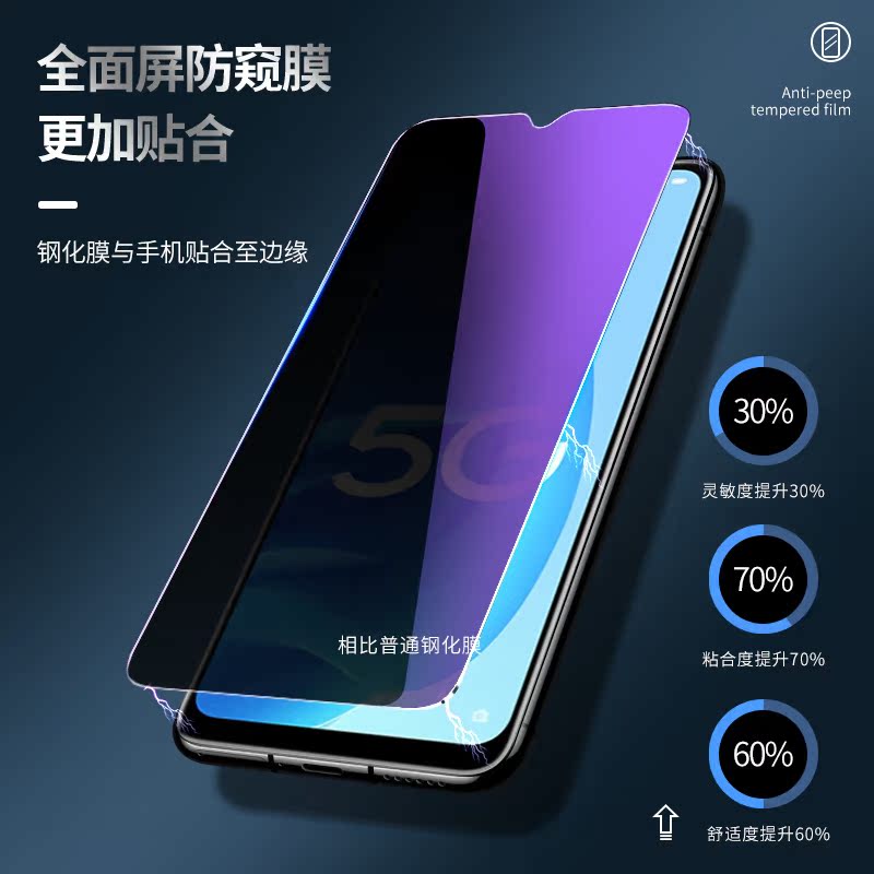 OPPOA55s防窥膜a55s 5G抗蓝光防偷窥钢化膜PEMM00细边手机膜oppo全屏覆盖高清防爆护眼保护隐私黑边玻璃贴膜 - 图1