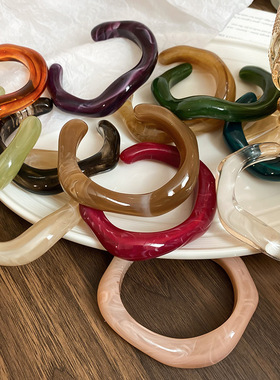 欧美亚克力不规则圆形开口手镯轻奢高级感手环个性夸张手饰女