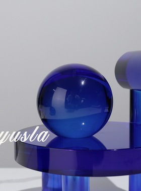 极简现代欧式轻奢蓝色水晶凳摆件样板房客厅样板间餐厅桌面装饰品