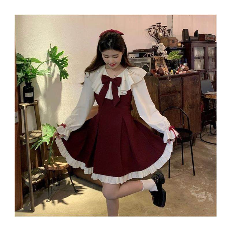 圣诞红色吊带连衣裙两件套春秋新款设计感小众蝴蝶结衬衫套装女,淘宝优惠券,粉丝福利购,淘宝优惠卷