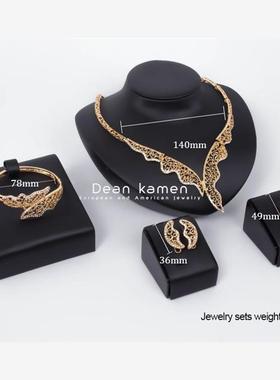 Gold women 4Pcs Jewelry Set Necklaces Ring Earrings bracelet