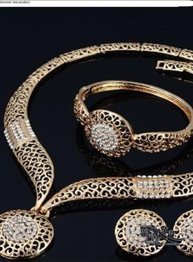 Fashion Necklace earrings ring set women金属项链女四件套饰品