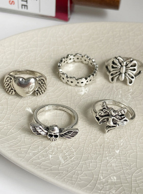 Vintage peach heart butterfly joint rings women蝴蝶关节戒指