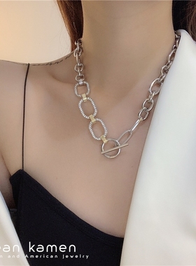 necklaces ladies欧美性感粗链条项链多元素闪钻TO扣颈链女毛衣链