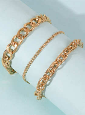 金色复古手链简约欧美小众设计编织绳bracelets women嘻哈潮ins女