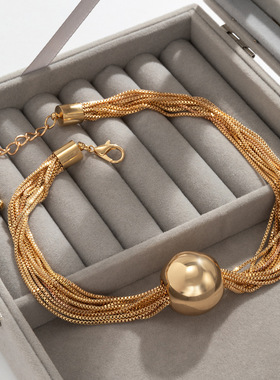 欧美新款气质几何圆球个性多层项链女globe personality necklace