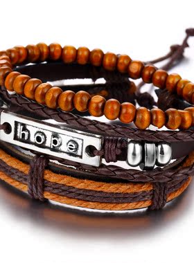 Men leather bracelet man punk new bangle male Bracelets set