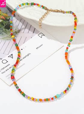choke fashion bohemian short colorful rice bead necklace项链