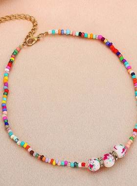 ethnic style accessories colorful rice bead women necklace