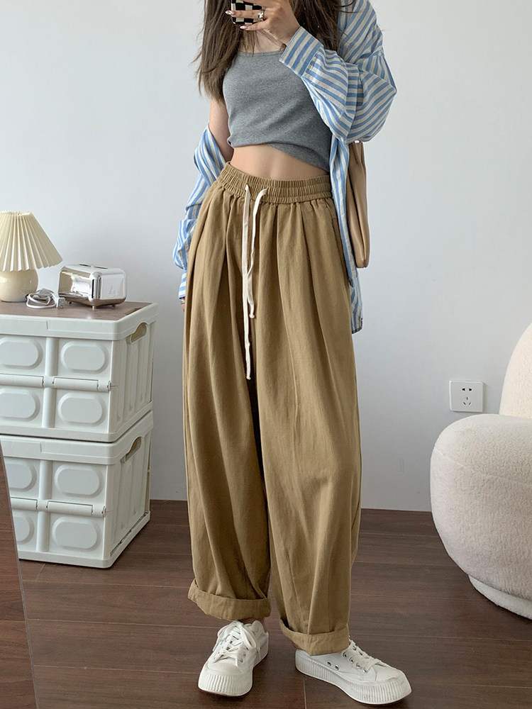 日系棉麻阔腿裤女宽松舒适哈伦萝卜慵懒风高腰奶奶裤白色工装裤秋,淘宝优惠券,粉丝福利购,淘宝优惠卷