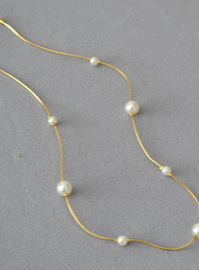 日韩简约白色珍珠细蛇链项链满天星气质长款毛衣链锁骨链女生配饰