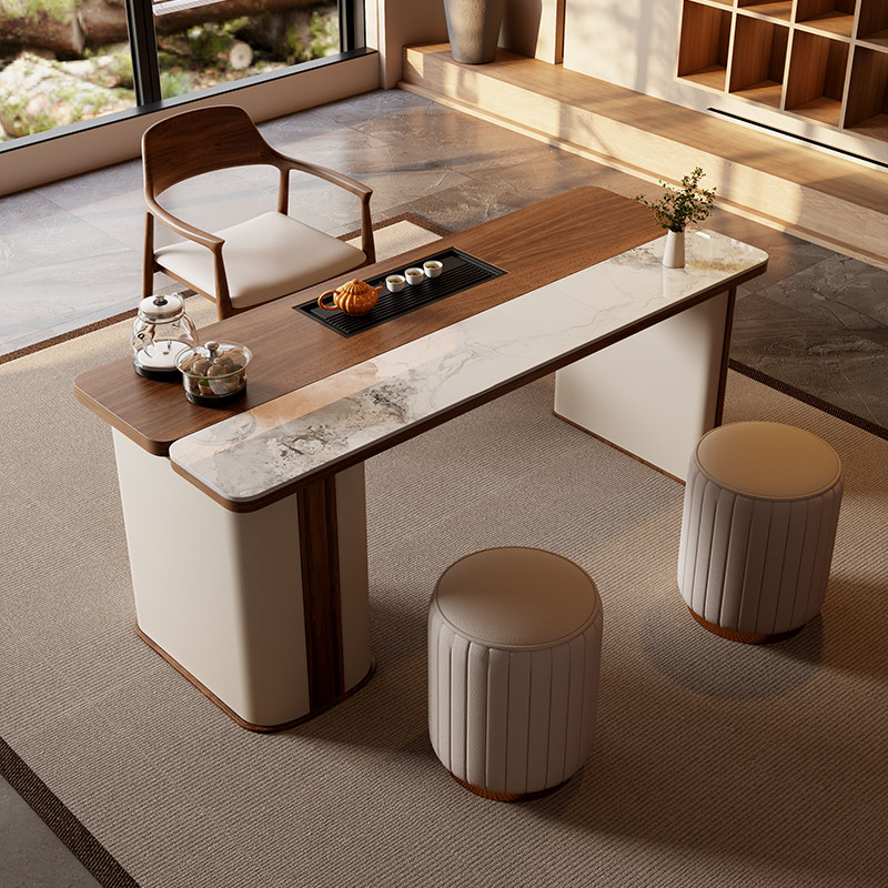 岩板实木茶桌椅组合家用一桌五椅轻奢高级感办公室烧水壶一体茶台,淘宝优惠券,粉丝福利购,淘宝优惠卷