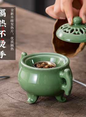 台湾控温芯片电香炉送铜碟木底座